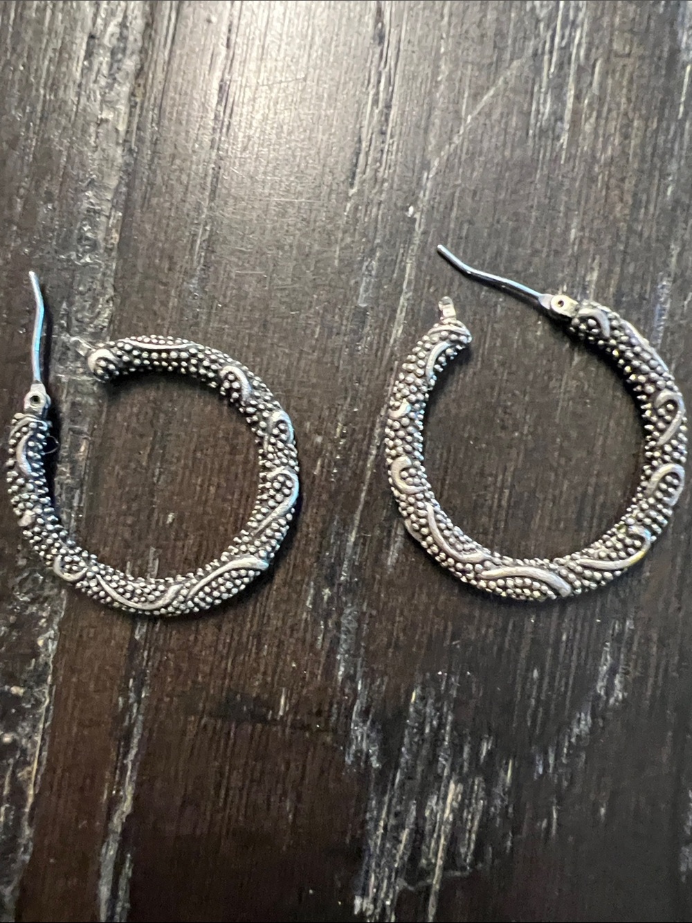 Sterling-Style Silver Hoop Earrings with Beaded Detail